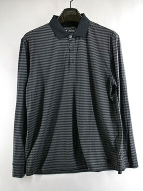 Coolibar Polo Shirt Men XL Black striped Long Sleeve UPF 50+
